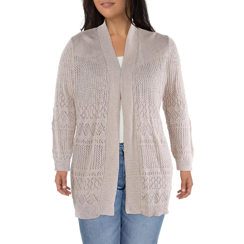 Belldini Womens Plus Crochet Eyelet Cardigan Sweater