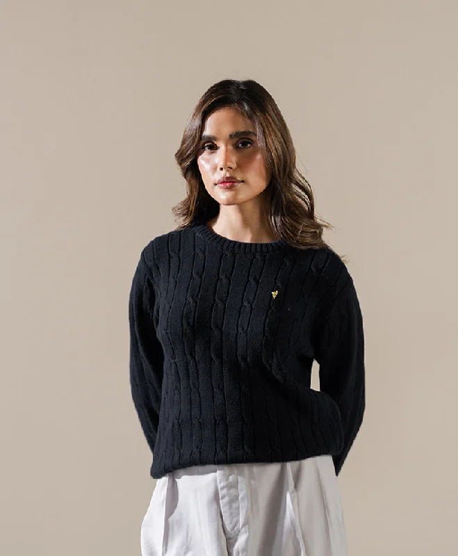 Black Cable Knit Sweater (Women)