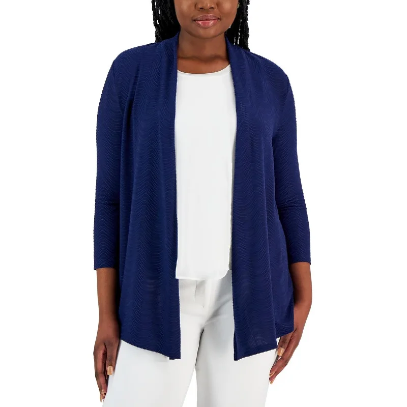 Kasper Womens Ribbed Open Front Cardigan Sweater