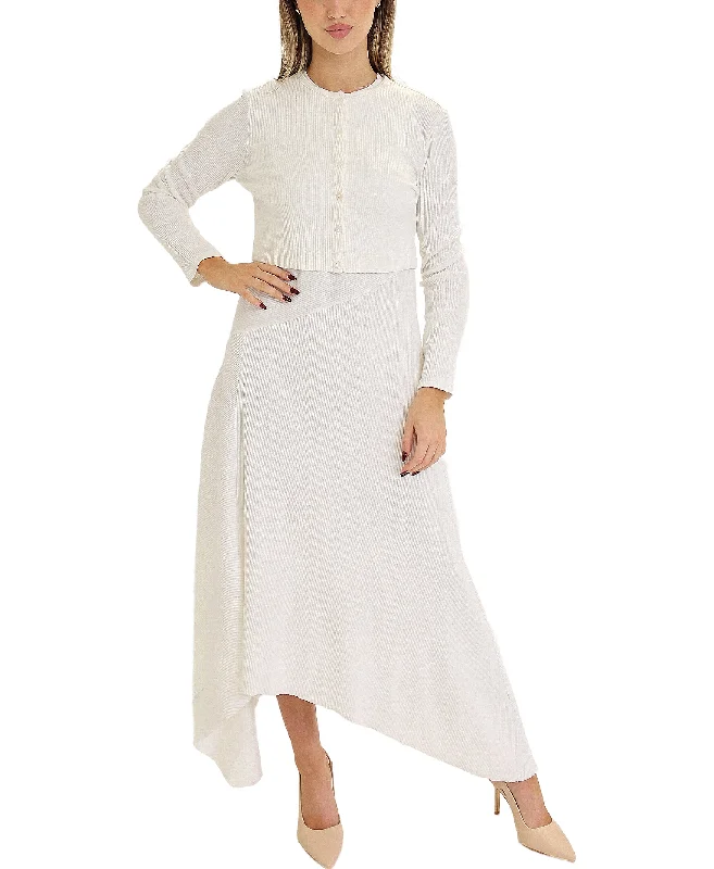 Knit Ribbed Dress & Sweater Set- 2 Pc Set