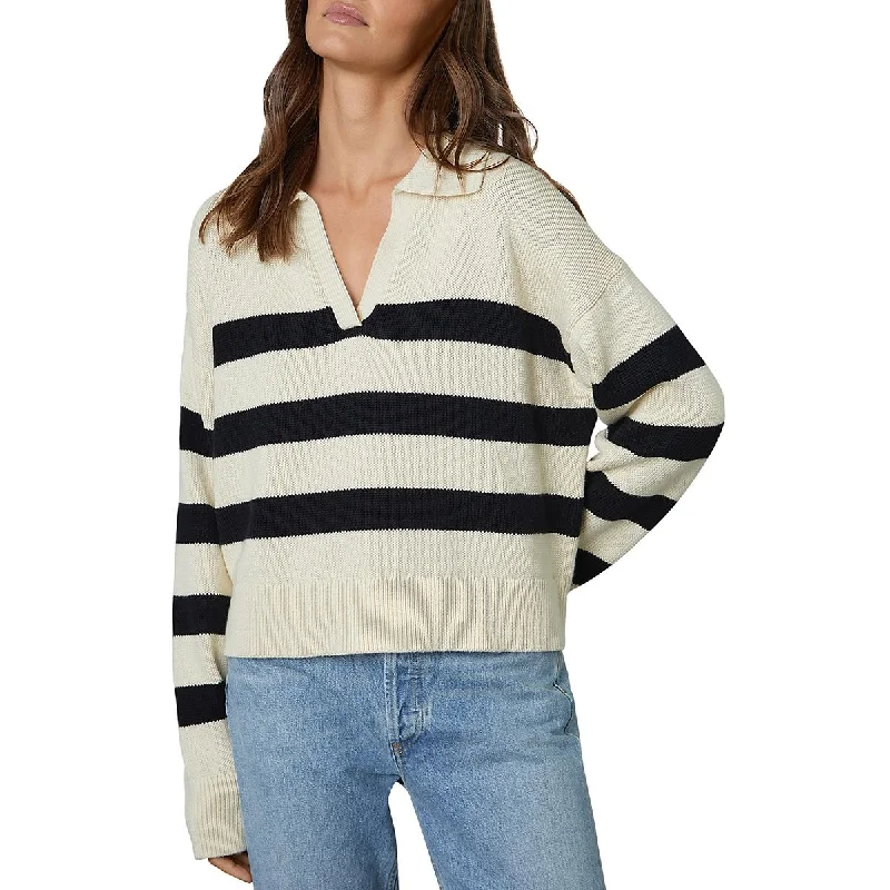 VELVET BY GRAHAM & SPENCER Womens Striped Collared Pullover Sweater