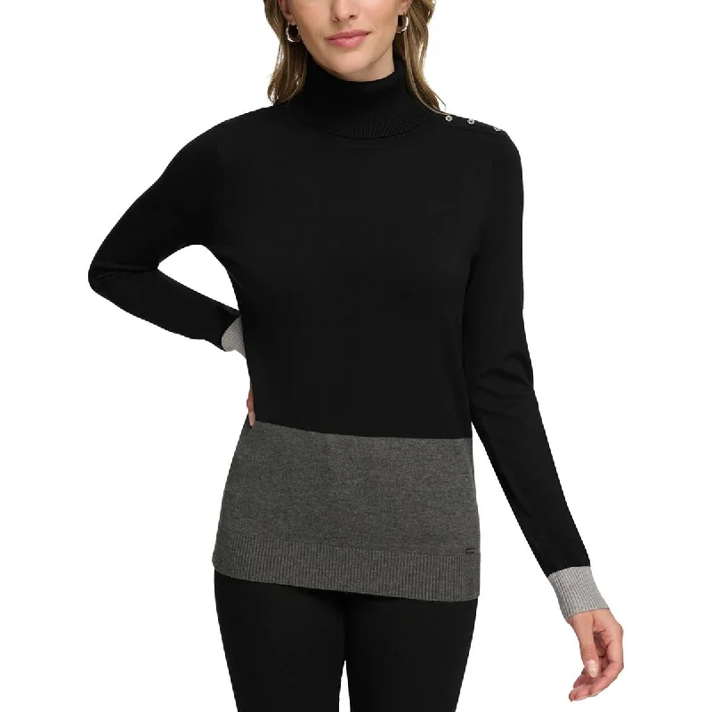 Calvin Klein Womens Colorblock Long Sleeve Turtleneck Sweater