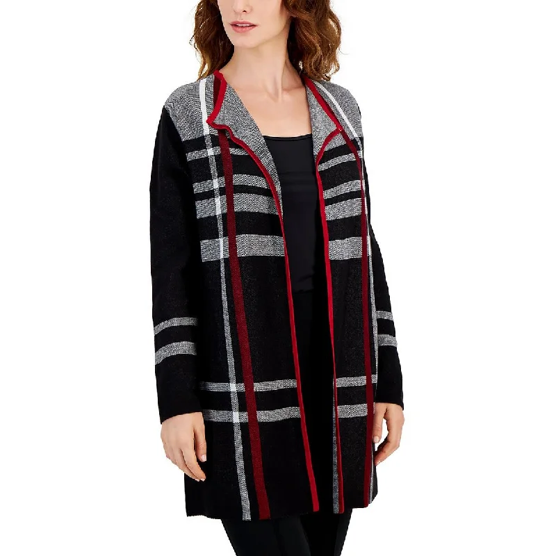 Kasper Womens Striped Open Front Cardigan Sweater