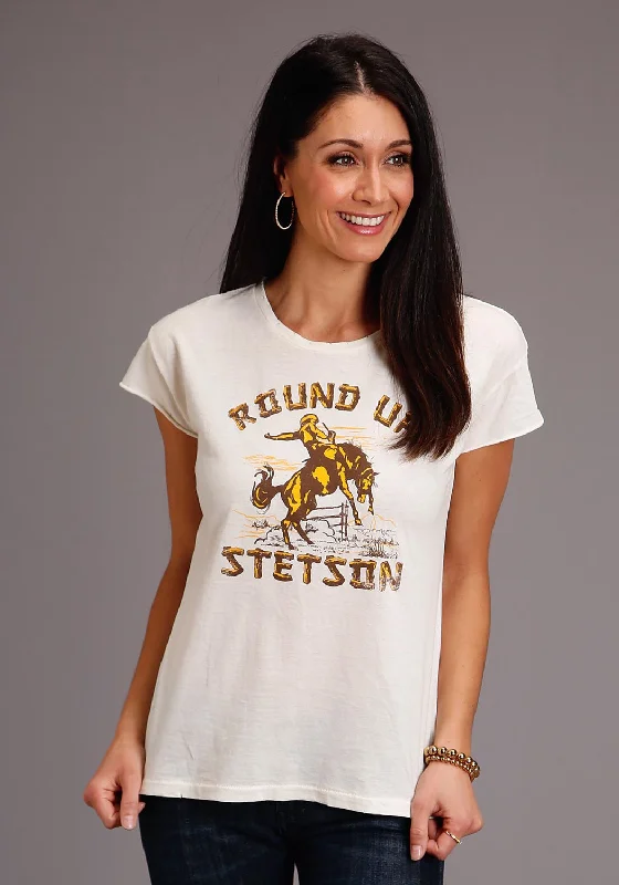 Carefree Stetson Womens Cream/White 100% Cotton Round Up S/S T-Shirt
