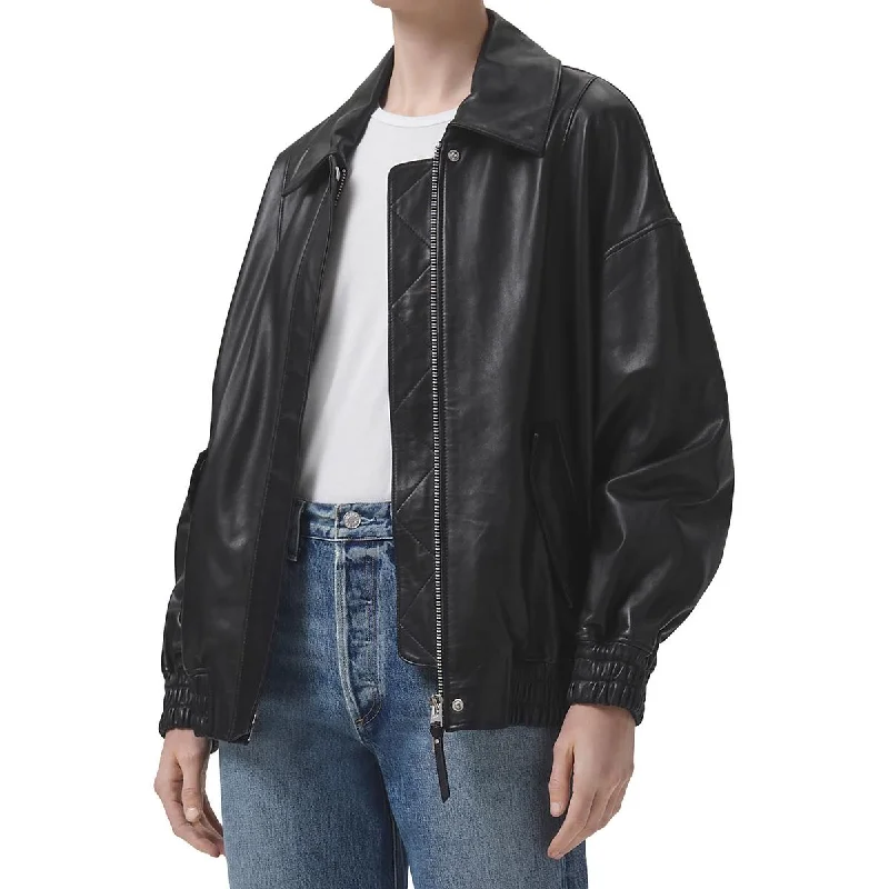 Basic Version Agolde Womens Ava Collar Leather Bomber Jacket