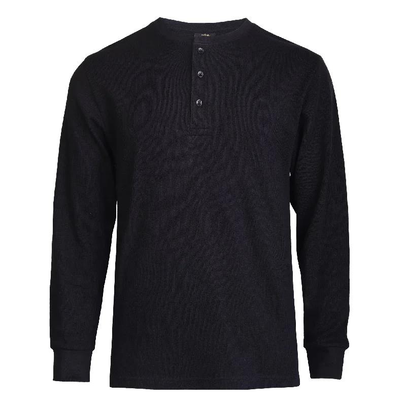 KNOCKER MEN'S WAFFLE-KNIT THERMAL HENLEY SHIRT (MHS100_BLACK)