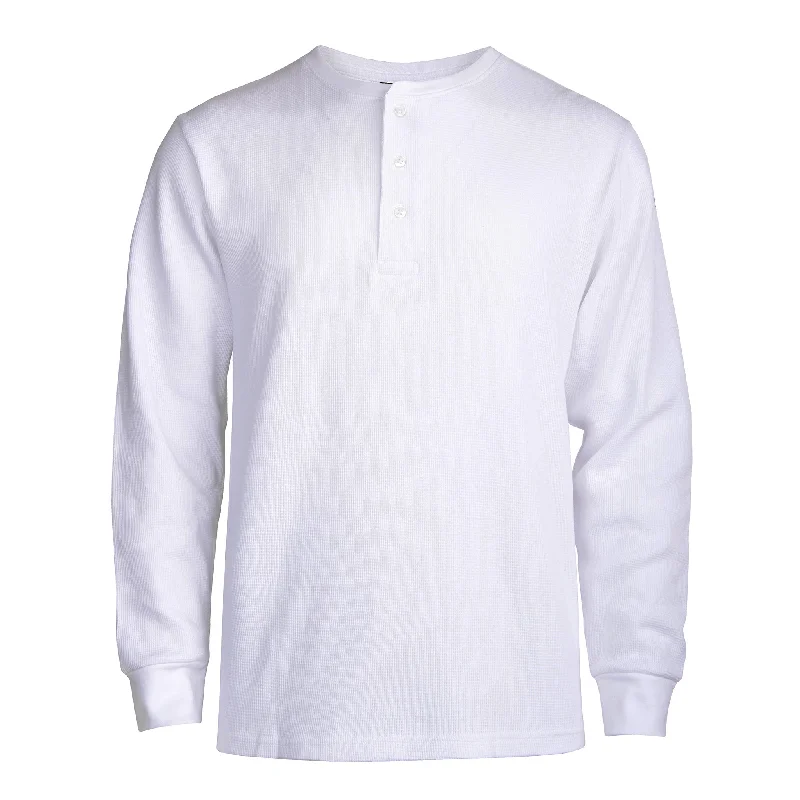 KNOCKER MEN'S WAFFLE-KNIT THERMAL HENLEY SHIRT (MHS100_WHITE)