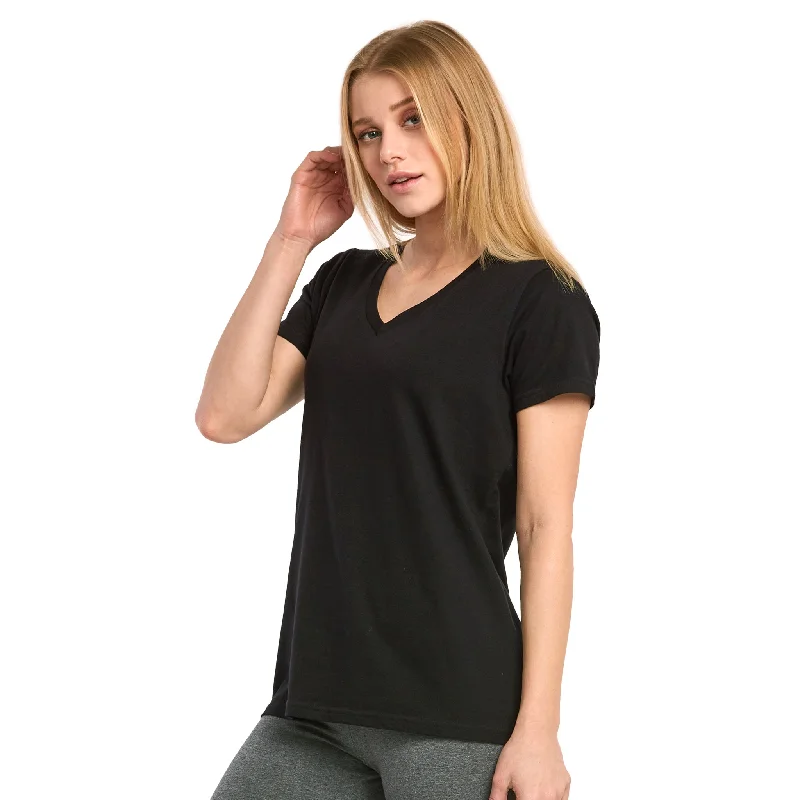 SOFRA LADIES CLASSIC FIT V NECK T-SHIRT (TV021_BLACK)