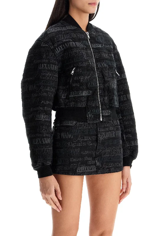 Noble Temperament Alexander Wang Denim Bomber Jacket With Embroidered Lettering