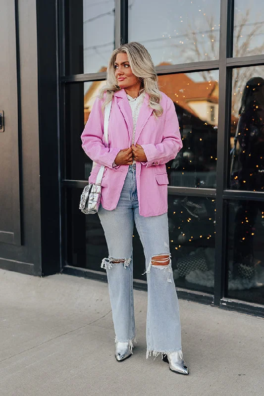 Modern Chic Back To You Denim Blazer In Pink