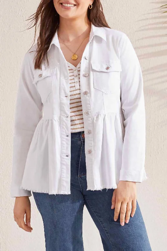 Refreshing Design Denim Peplum Jacket In White