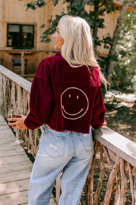 Tropical Style Locking Eyes Corduroy Crop Jacket In Wine