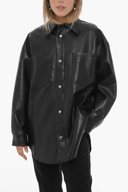 Loose Fit Nanushka Regenerated Leather Oversized Fit MARTIN Overshirt with Doub