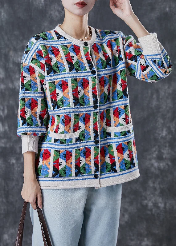 Denim Design Organic Colorblock Plaid Pockets Knit Coat Winter