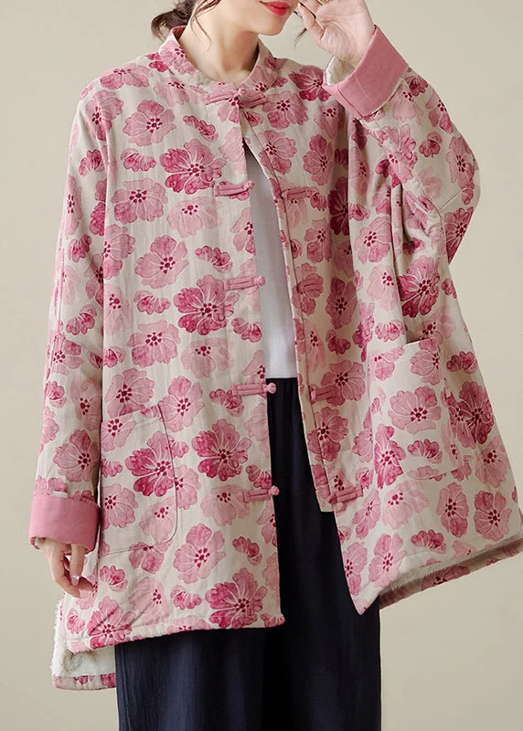 Sports Cool Organic Pink Oversized Print Fine Cotton Filled Coat Outwear
