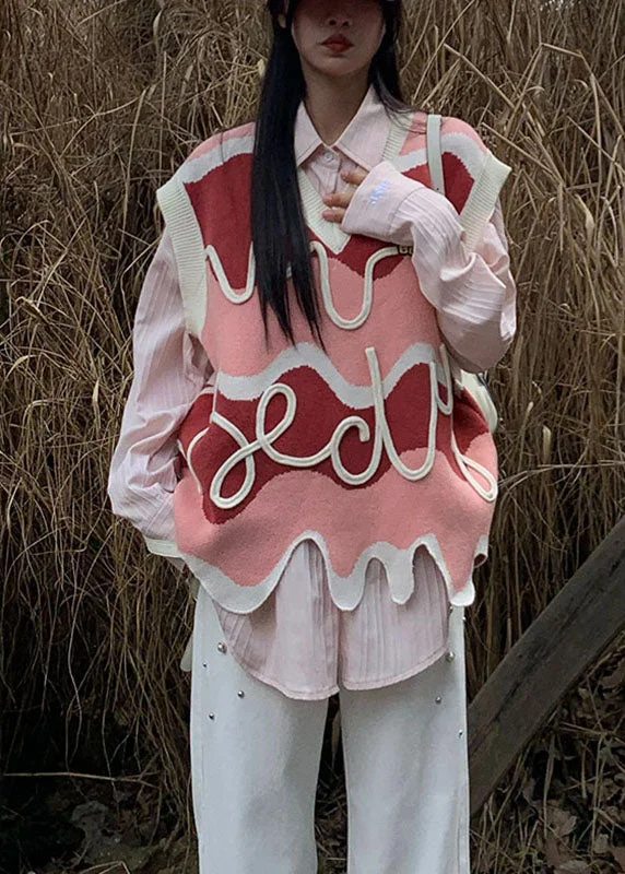 Cozy Lounge Wear Pink Cozy Cotton Knit Waistcoat Fall