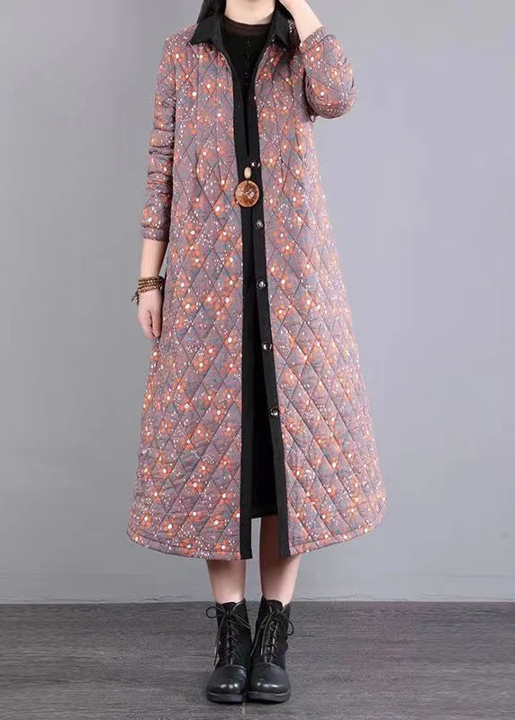 Light And Breathable Pink Print Patchwork Fine Cotton Filled Coats Peter Pan Collar Button Winter