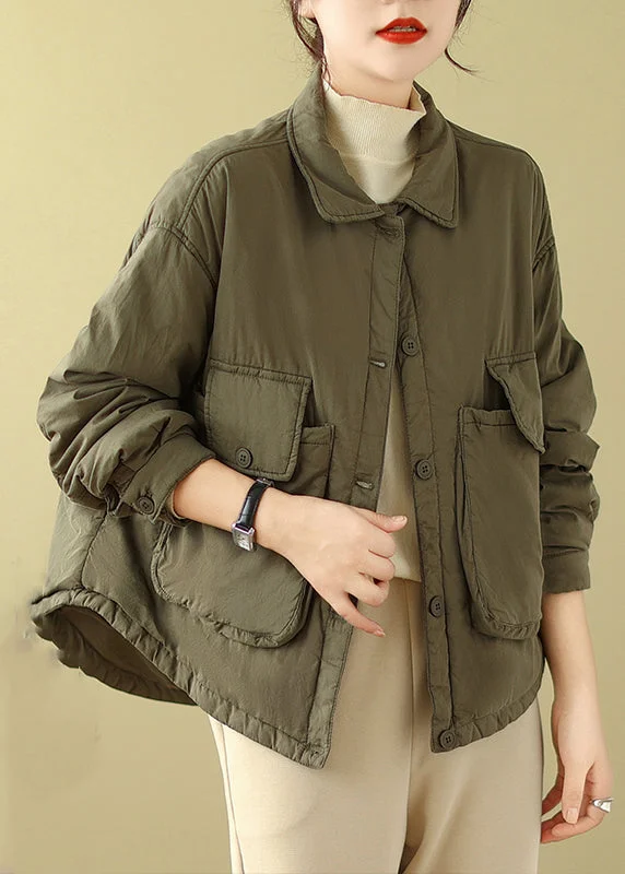 Trendy Dresses Plus Size Army Green Peter Pan Collar Pockets Fine Cotton Filled Jacket Winter Trendy Dresses Plus Size Army Green Peter Pan Collar Pockets Fine Cotton Filled Jacket Winter