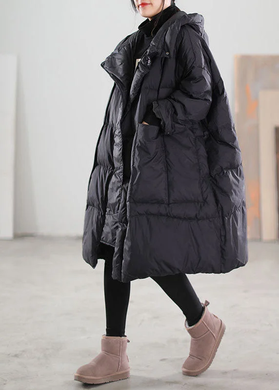 High-end Sense Plus Size Black Hooded Oversized Thick Duck Down Jackets Winter