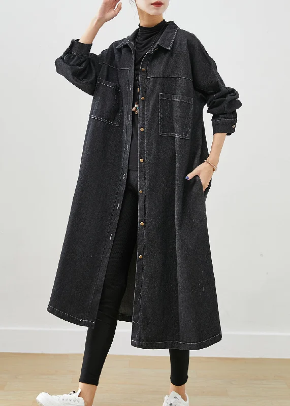 Design And Tailoring Plus Size Black Oversized Pockets Cotton Coats Fall