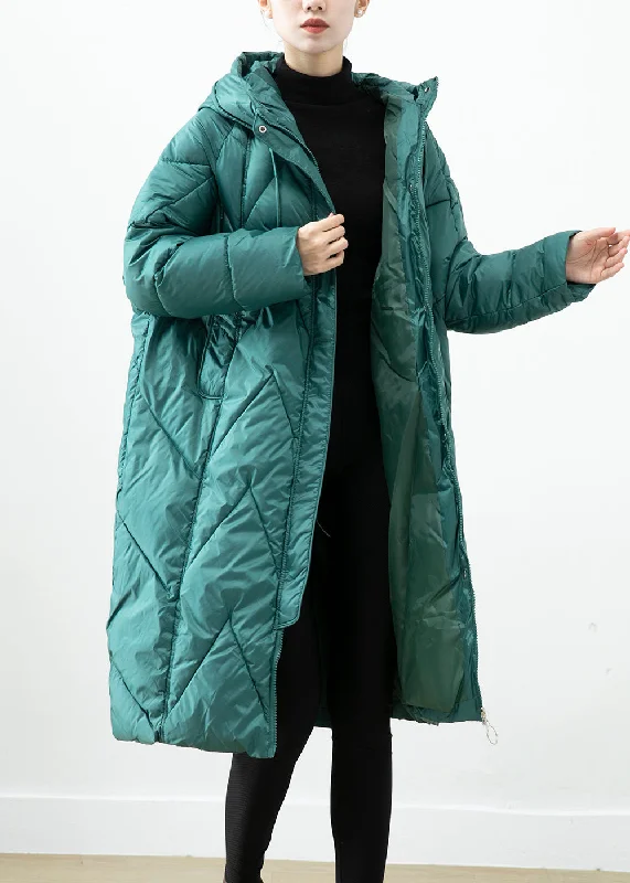 Versatile Style Plus Size Blackish Green Hooded Pockets Fine Cotton Filled Jacket In Winter Versatile Style Plus Size Blackish Green Hooded Pockets Fine Cotton Filled Jacket In Winter