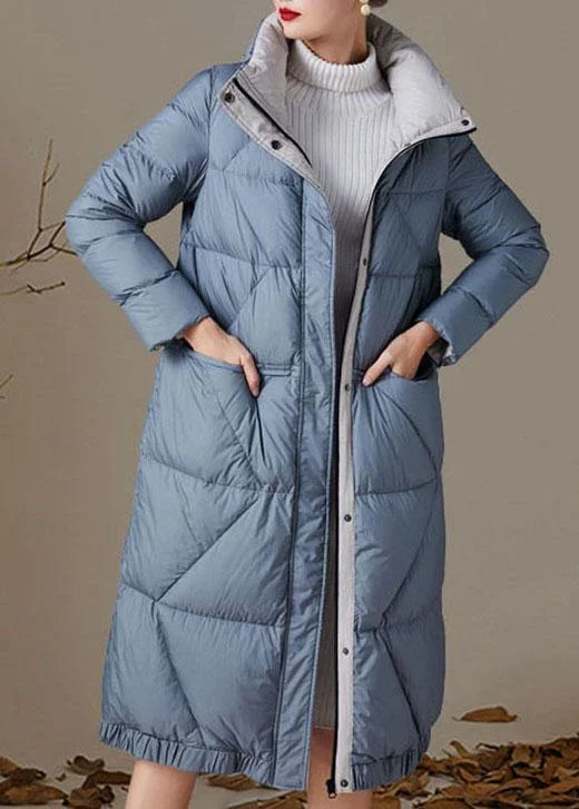 Sweet Style Plus Size Blue zippered Pockets Winter Duck Down Down Coats