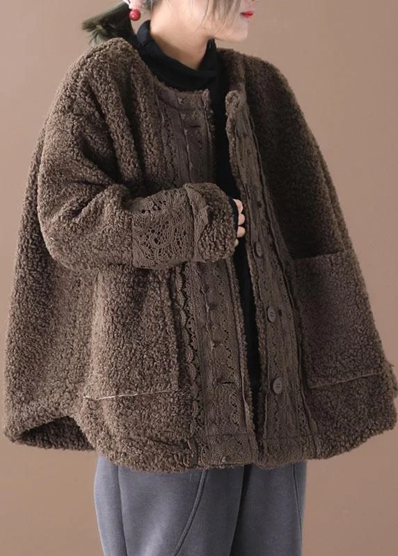 Fashion Innovation Plus Size Coffee O-Neck Pockets Casual Fall Winter Thick Coats Long sleeve Fashion Innovation Plus Size Coffee O-Neck Pockets Casual Fall Winter Thick Coats Long sleeve