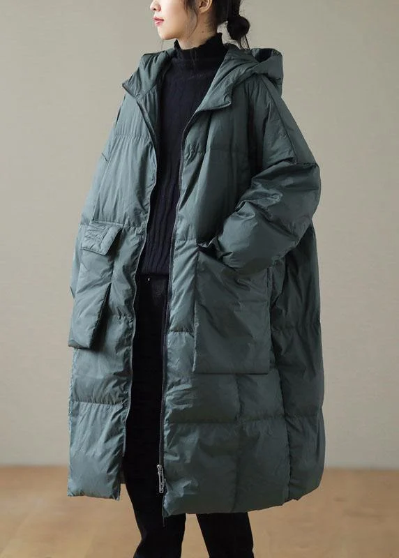 Fashionable Inner Wear Plus Size Green hooded Zippered Pockets Winter Down Coat Long sleeve Fashionable Inner Wear Plus Size Green hooded Zippered Pockets Winter Down Coat Long sleeve