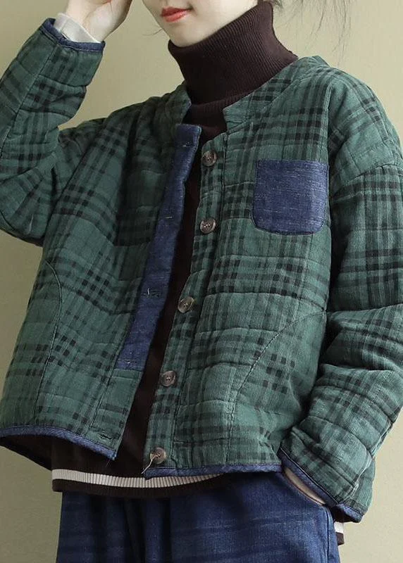 Multifunctional Style Plus Size Green Plaid Button Patchwork Winter Jackets Long sleeve Multifunctional Style Plus Size Green Plaid Button Patchwork Winter Jackets Long sleeve
