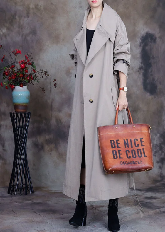 Embroidered Letters Plus Size Grey tie waist button Peter Pan Collar Trench coats Spring