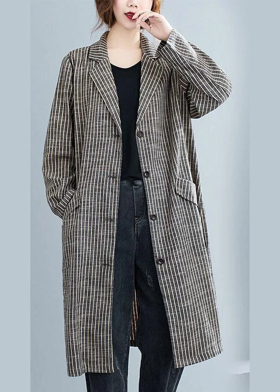 Romantic Data Plus Size Khaki PeterPan Collar Button Pockets Striped Fall Long sleeve Trench coats Romantic Data Plus Size Khaki PeterPan Collar Button Pockets Striped Fall Long sleeve Trench coats
