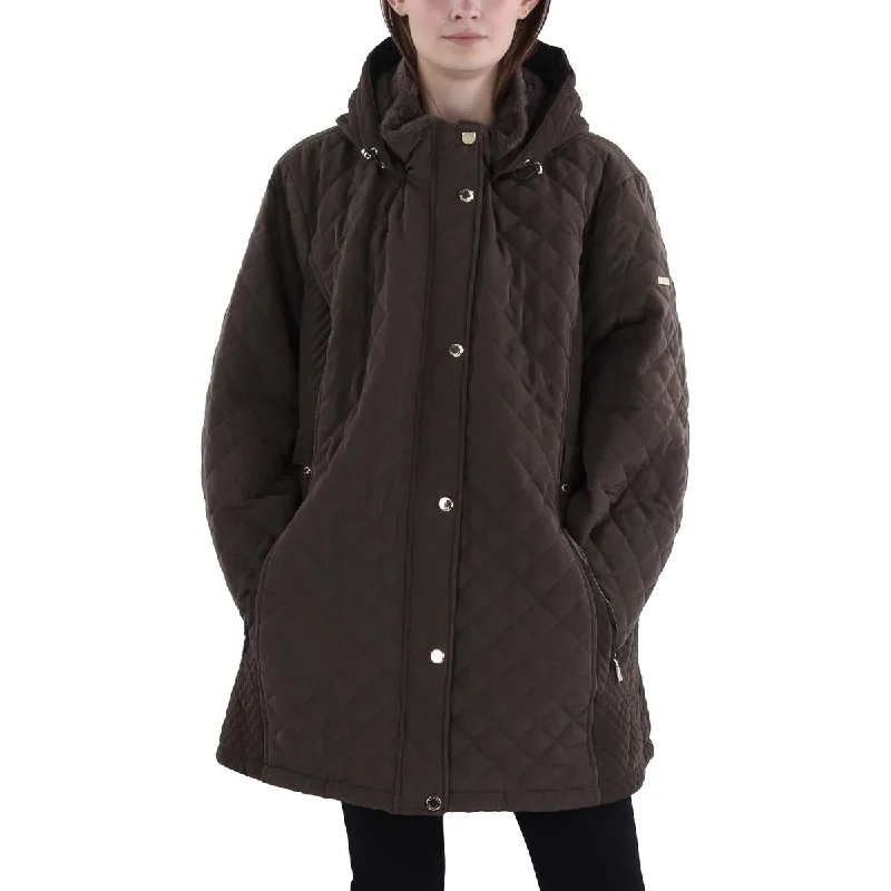 High Street Style Plus Womens Faux Fur Hooded Quilted Coat