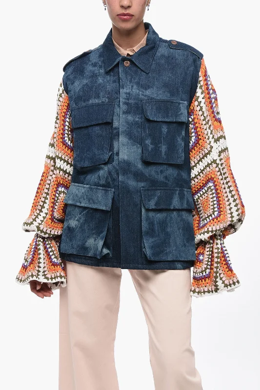 End Of The Year Tu Lizé Denim Saharan Jacket with Crochet Sleeves