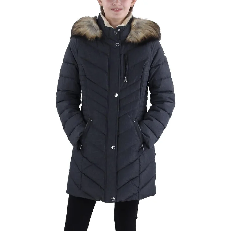 Retro Fashion Womens Faux Fur Trim Hooded Puffer Jacket