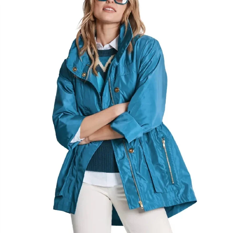Exquisite Embroidery Women's Newport Rain Slicker In Aquamarine