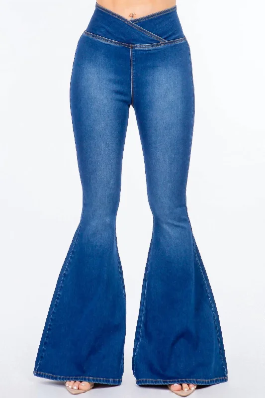 High Waist Pull On Flare Jeans In Blue