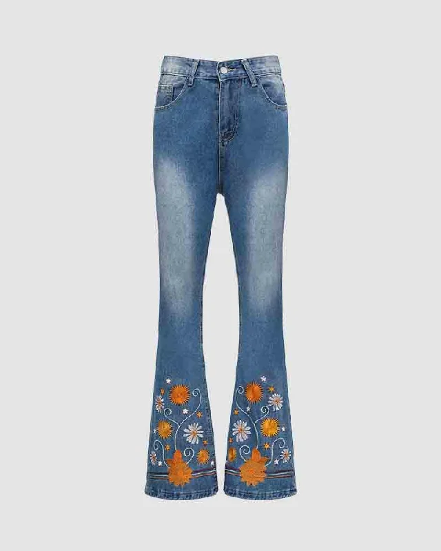 Mylo Flared Floral High Waisted Denim Jeans