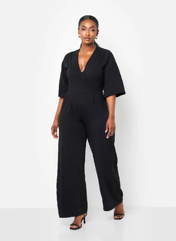 Karma Pleated Wide Leg Jumpsuit - Black