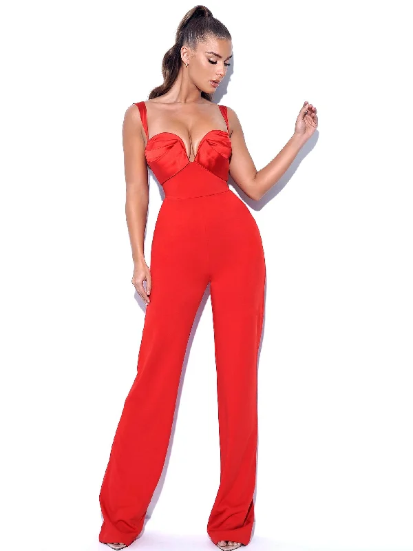 Onika Red Satin and Crepe Jumpsuit