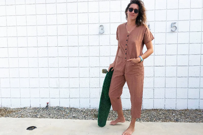 Short Sleeve Light Terracotta Jumpsuit (XS-XL)