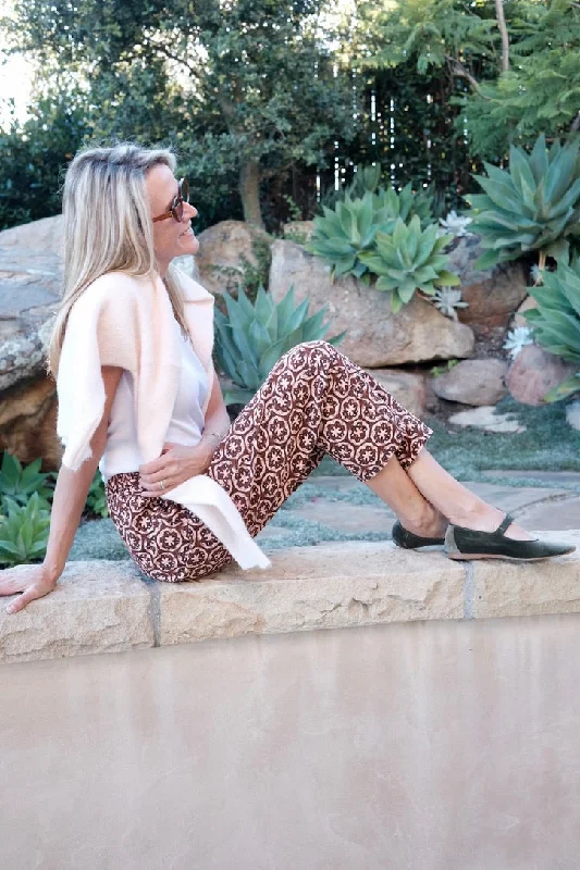 MASON'S DAUGHTER Cropped Pant, Chocolate and Pink Lattice Print