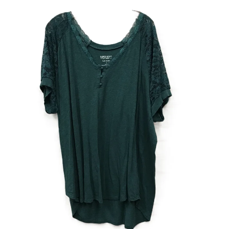 Exquisite Embroidery Top Short Sleeve By Torrid In Teal, Size: 4x