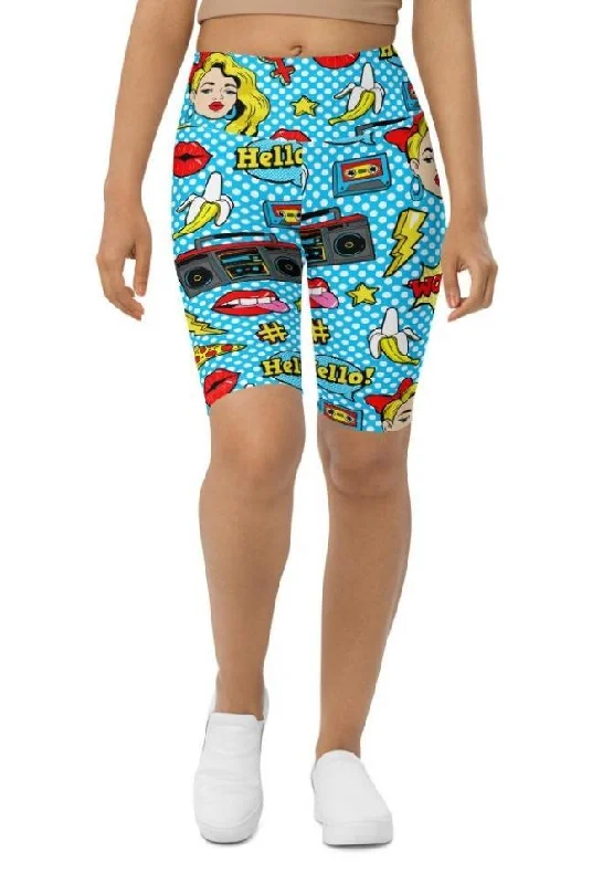 Luxury Temperament Blue Pop Art Pattern Biker Shorts