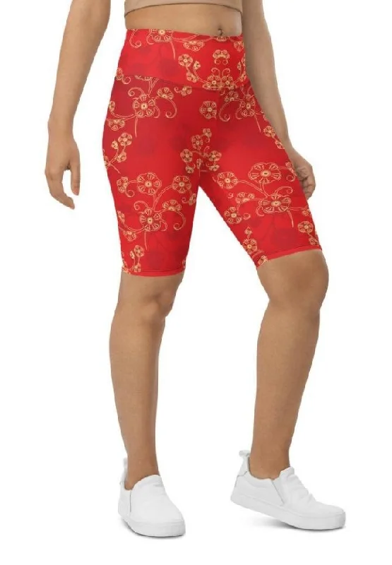 Slightly Flared Design Chinese Inspired Pattern Biker Shorts