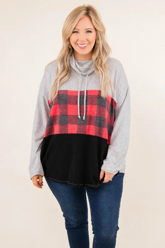 December Fog Top, Heather Gray-Red-Black