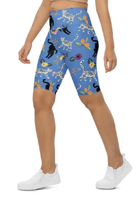Modern Tailoring Feline & Flower Pattern Biker Shorts