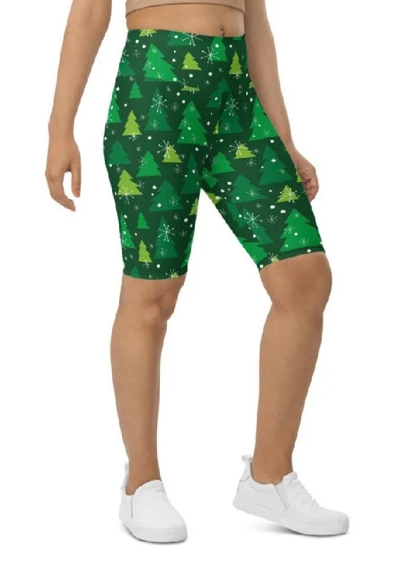 Creative Prints Green Forest Christmas Biker Shorts