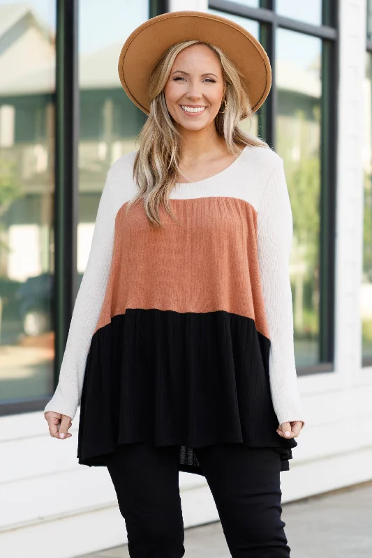 Elegant Style Harvest Moon Top, Oatmeal/Black