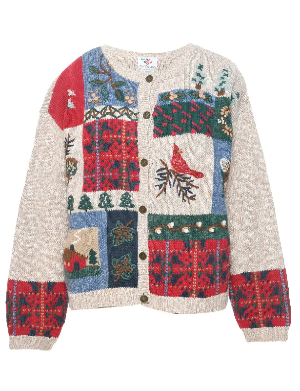 Light Brown Christmas Cardigan - L