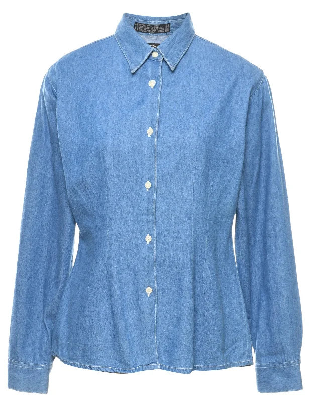 Lively And Youthful Light Wash Denim Shirt - M